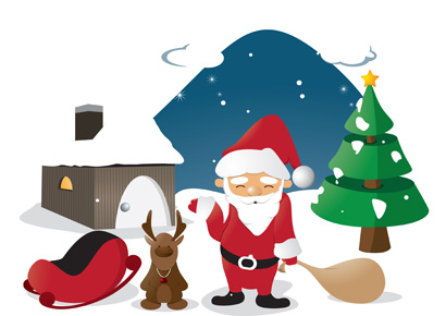Christmas Card with Santa and Deer 1016